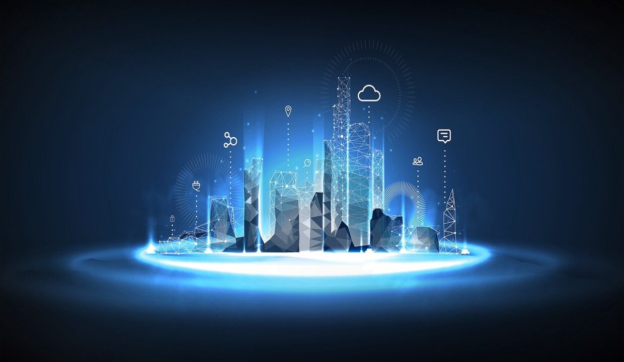 technology, city, glowing